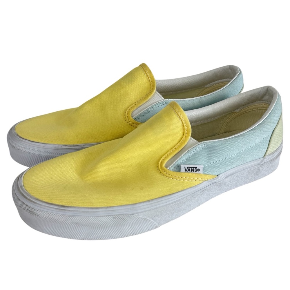 Vans Pastel Block Classic Slip-on Shoes 9.5 Yellow Blue Green Sneakers Women's